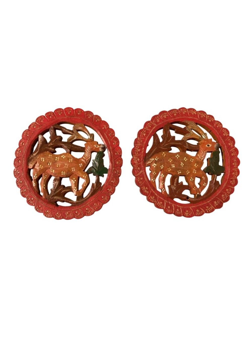 Set Of 2 Hand Painted Wooden Deer Trivets Decor